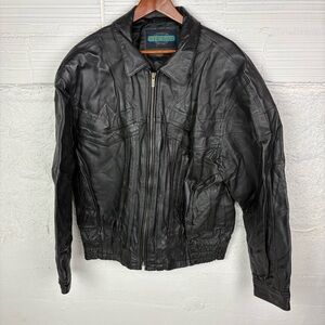 WEEKENDS Black Bomber Jacket Genuine Leather western size XL